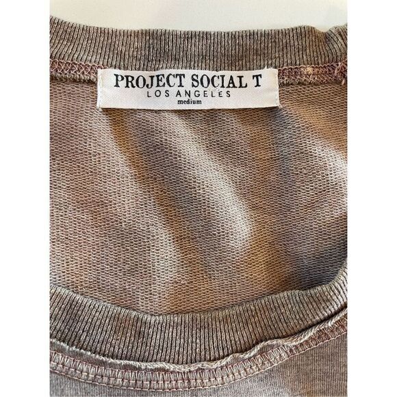 Project Social T Cut Out Lace Detail Sleeve Sweatshirt Taupe Women’s Sz M - Picture 6 of 7